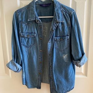 Miley Cyrus Max Azria Distressed denim button down